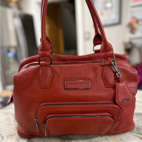 Extremely rare vintage red leather Longchamp Legende doctor bag EUC - Picture 1 of 8